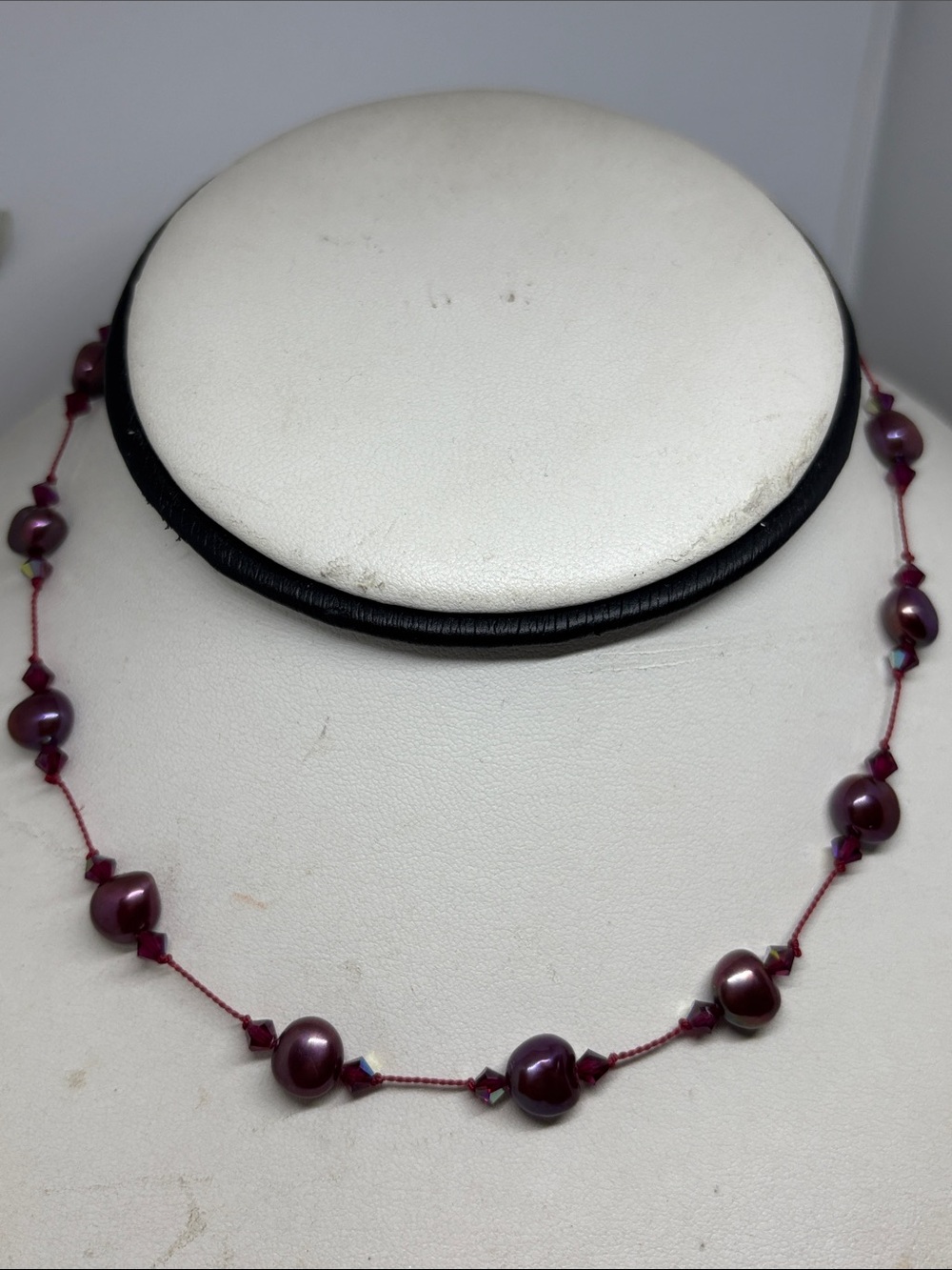 Elegant Purple Pearl / Swarovski 4mm 5301 Bicon crystal Necklace